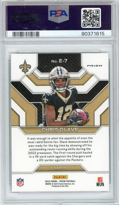 Graded 2022 Panini Prizm Chris Olave #E7 Emergent No Huddle Rookie RC Football Card PSA 10 Gem Mint
