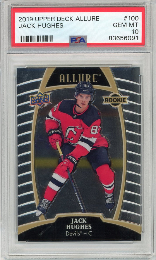 Graded 2019 Upper Deck Allure Jack Hughes #100 Rookie RC Hockey Card PSA 10 Gem Mint