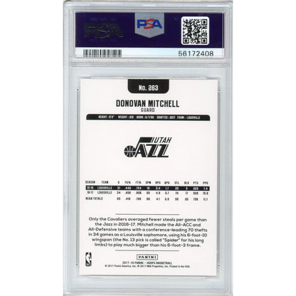 Graded 2017-18 Panini Hoops Donovan Mitchell #263 Rookie RC Basketball Card PSA 10 Gem Mint