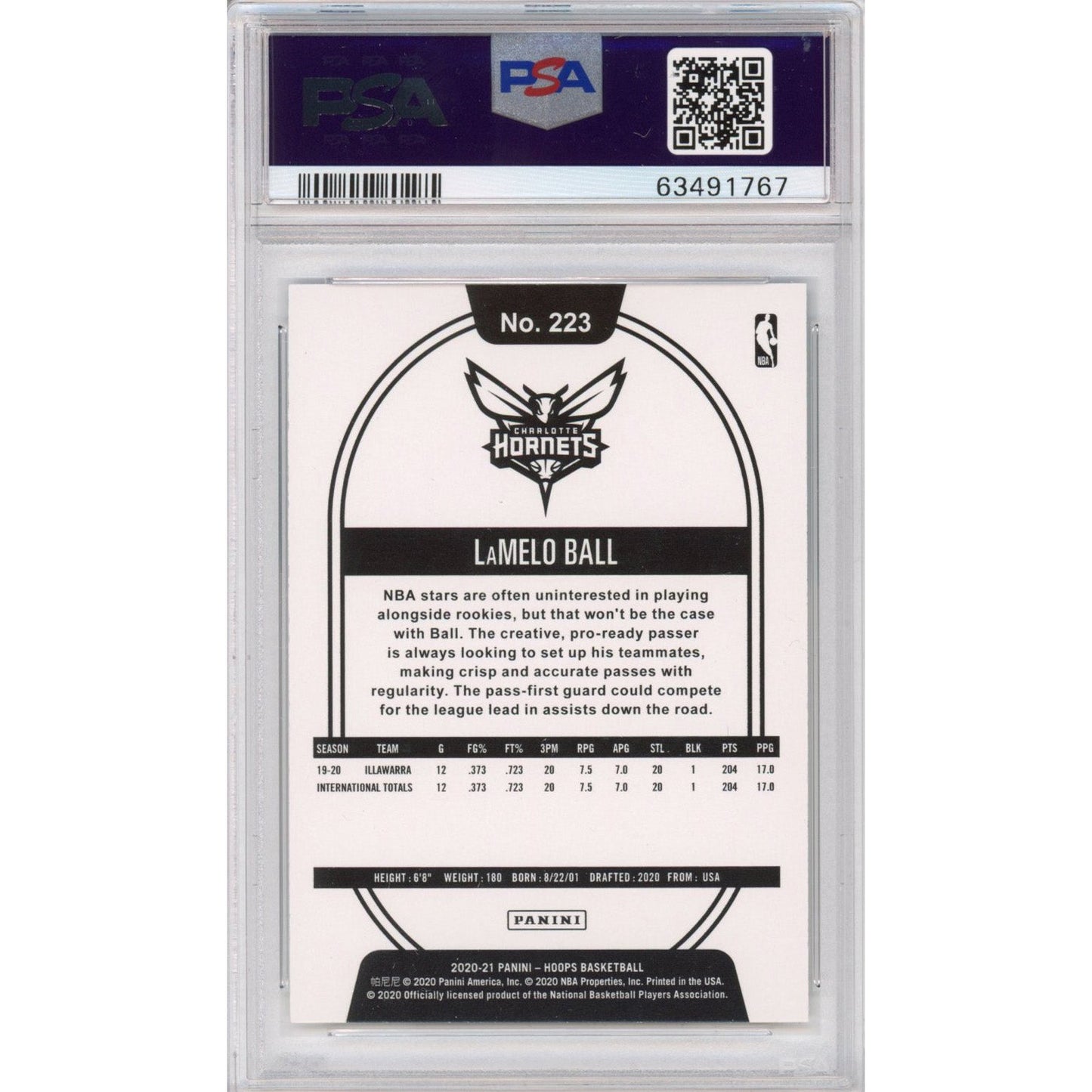 Graded 2020-21 Panini Hoops LaMelo Ball #223 Rookie RC Basketball Card PSA 10 Gem Mint