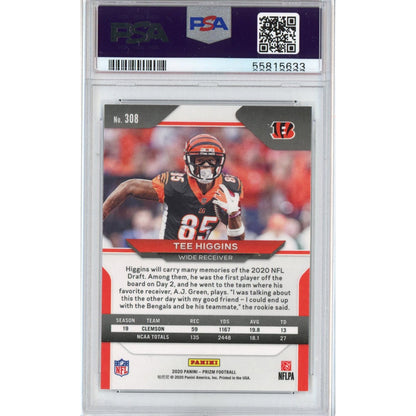 Graded 2020 Panini Prizm Tee Higgins #308 Rookie RC Football Card PSA 10 Gem Mint
