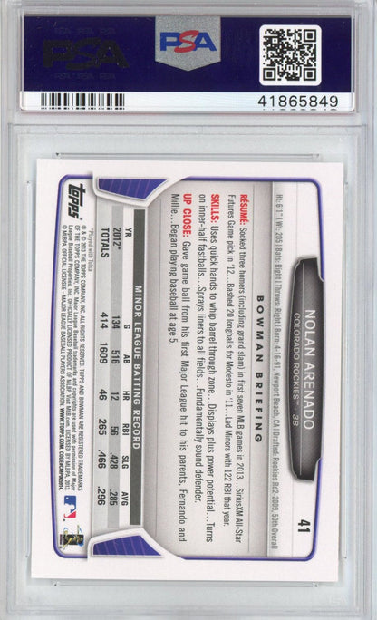 Graded 2013 Bowman Draft Picks & Prospects Nolan Arenado #41 Rookie RC Baseball Card PSA 10 Gem Mint