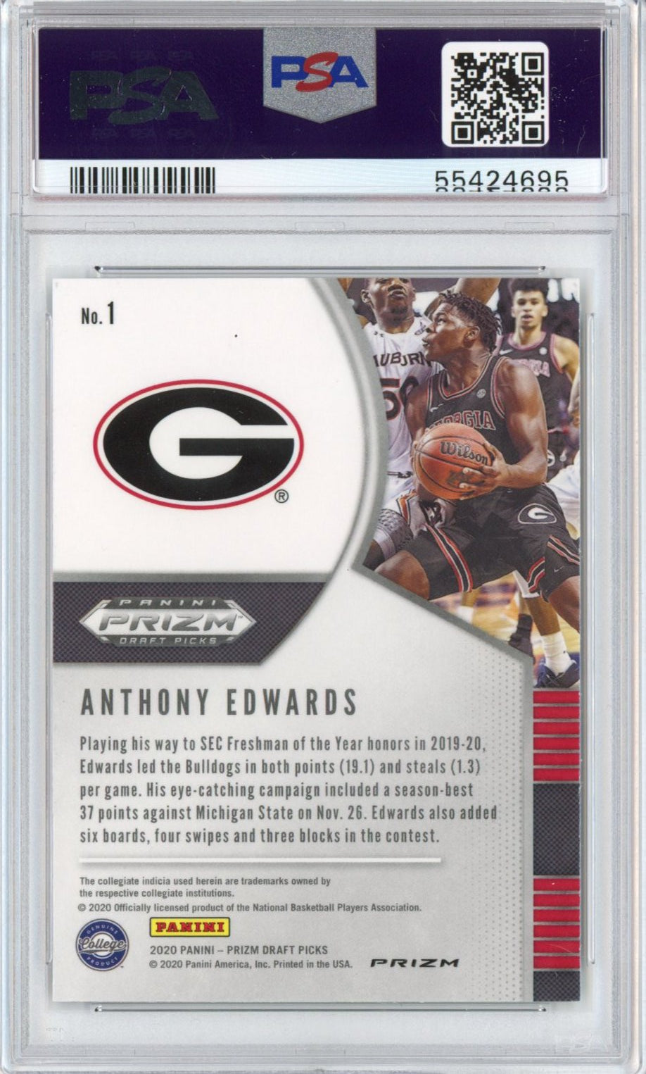 Graded 2020-21 Panini Prizm DP Draft Picks Anthony Edwards #1 Green Rookie RC Basketball Card PSA 10 Gem Mint