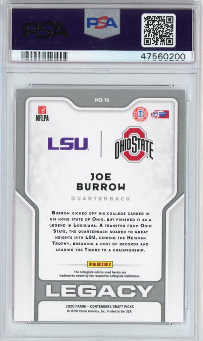 Graded 2020 Panini Contenders DP Draft Picks Joe Burrow #16 Legacy Rookie RC Football Card PSA 10 Gem Mint