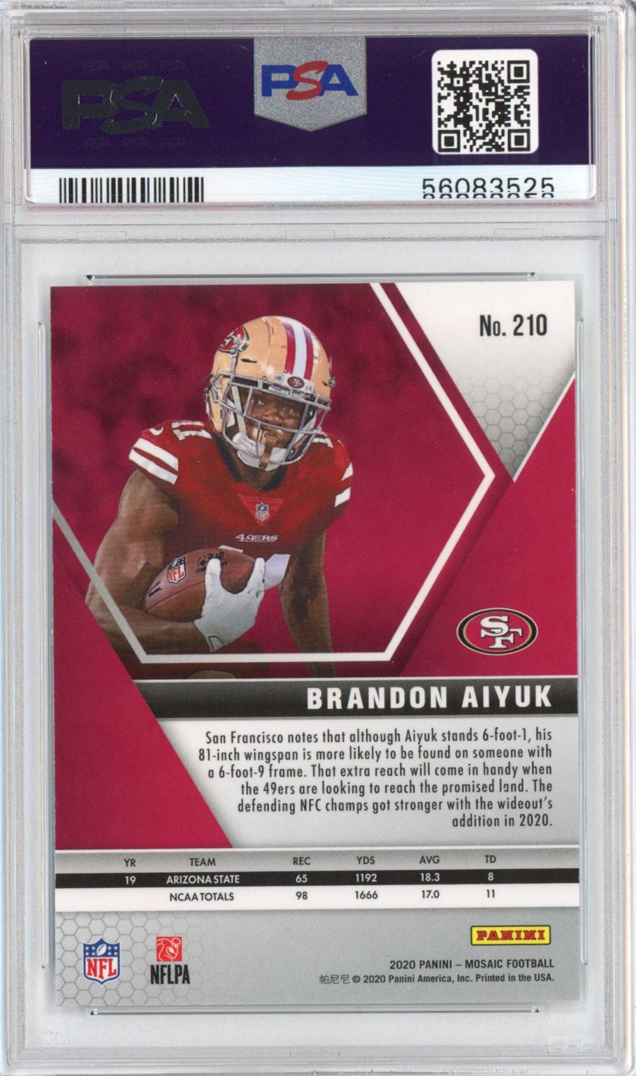 Graded 2020 Panini Mosaic Brandon Aiyuk #210 Rookie RC Football Card PSA 10 Gem Mint