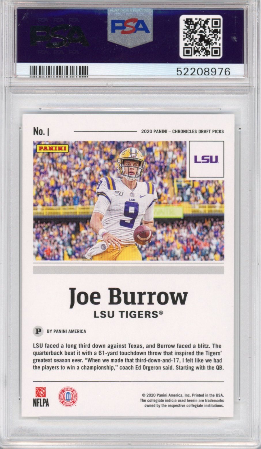 Graded 2020 Panini Chronicles Draft Picks Joe Burrow #1 Rookie RC Football Card PSA 9 Mint