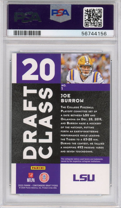 Graded 2020 Panini Contenders DP Draft Picks Joe Burrow #1 Class Rookie RC Football Card PSA 9 Mint