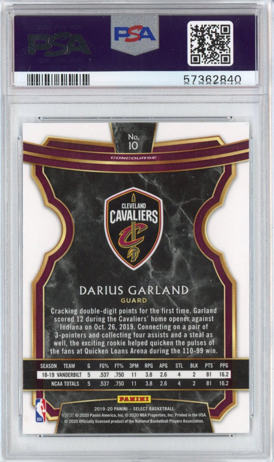 Graded 2019-20 Panini Select Darius Garland #10 Rookie RC Basketball Card PSA 10 Gem Mint