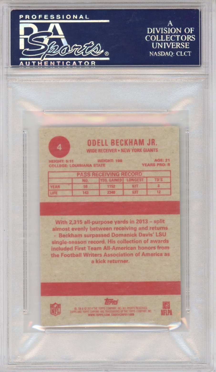 Graded 2014 Topps Chrome Odell Beckham Jr. #4 1963 Minis Rookie RC Football Card PSA 10 Gem Mint