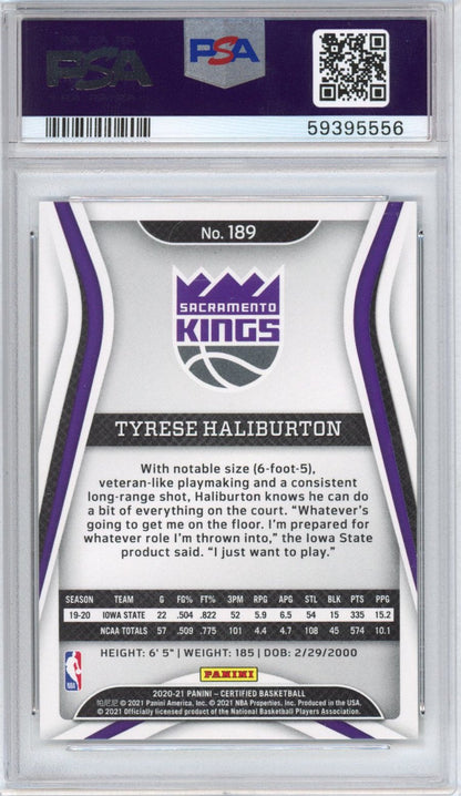 Graded 2020-21 Panini Certified Tyrese Haliburton #189 Rookie RC Basketball Card PSA 10 Gem Mint