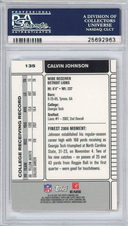 Graded 2007 Topps Finest Calvin Johnson #135 Rookie RC Football Card PSA 10 Gem Mint