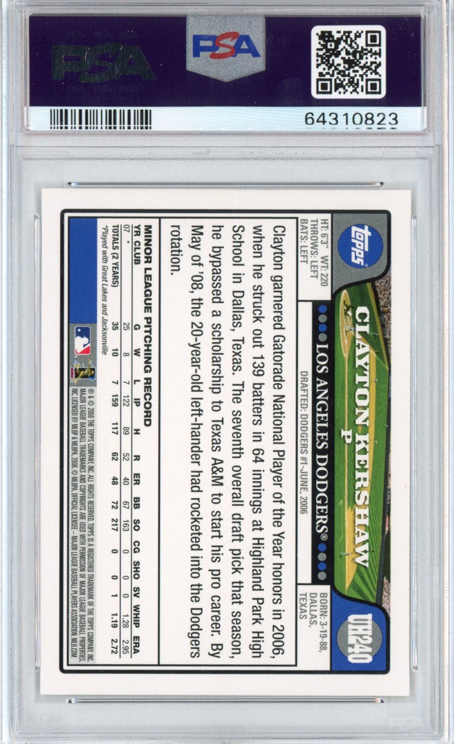 Graded 2008 Topps Update & Highlights Clayton Kershaw #UH240 Rookie RC Baseball Card PSA 9 Mint