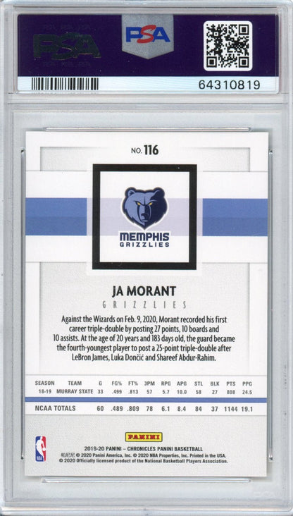 Graded 2019-20 Panini Chronicles Ja Morant #116 Young Dolph Key Glock Rookie RC Basketball Card PSA 9 Mint