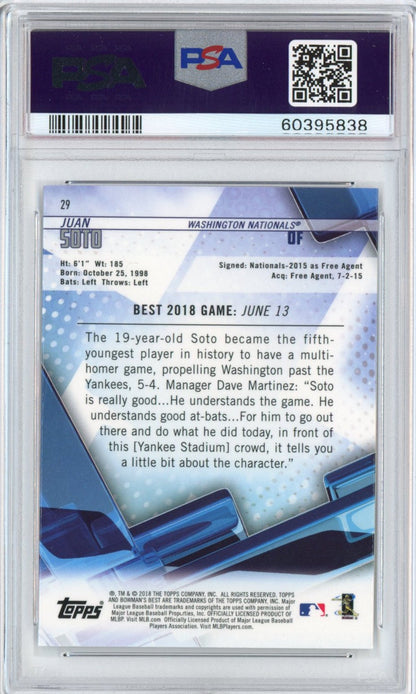 Graded 2018 Topps Bowman's Best Juan Soto #29 Rookie RC Baseball Card PSA 10 Gem Mint