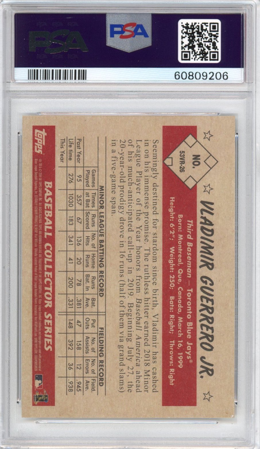Graded 2019 Bowman Heritage Vladimir Vlad Guerrero Jr. #26 Rookie RC Baseball Card PSA 10 Gem Mint