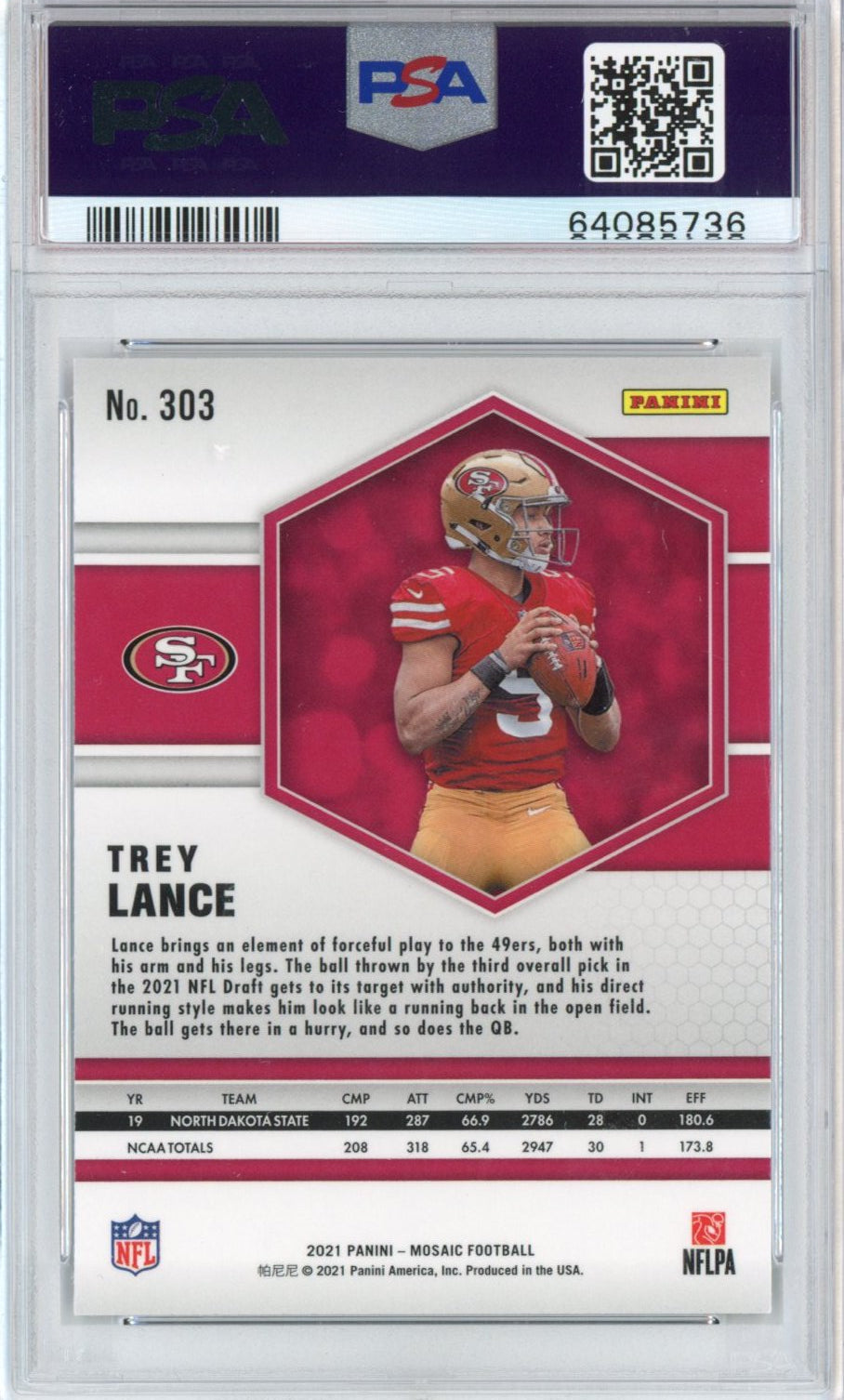 Graded 2021 Panini Mosaic Trey Lance #303 Rookie RC Football Card PSA 10 Gem Mint