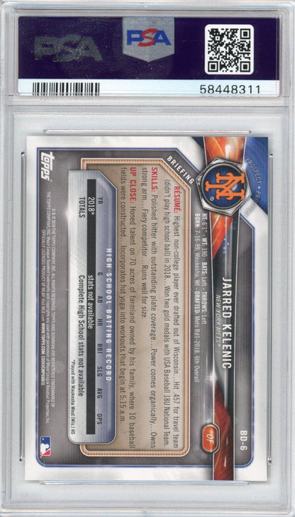 Graded 2018 Bowman Draft Jarred Kelenic #BD6 Rookie RC Baseball Card PSA 10 Gem Mint