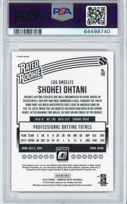 Graded 2018 Panini Donruss Optic Shohei Ohtani #56 Running Pink Refractor Rookie RC Baseball Card PSA 10 Gem Mint