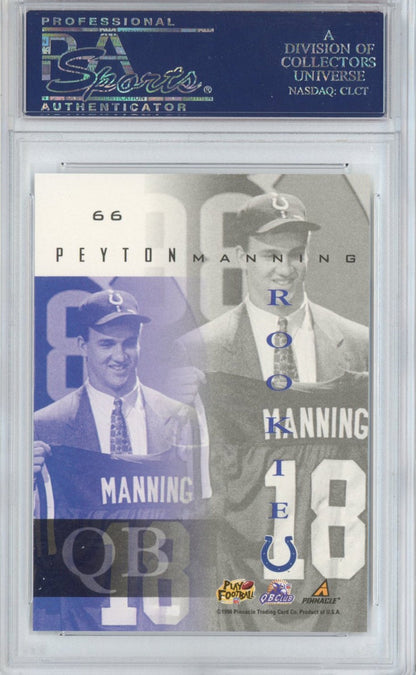 Graded 1998 Pinnacle Peyton Manning #66 Mint Collection Rookie RC Football Card PSA 10 Gem Mint