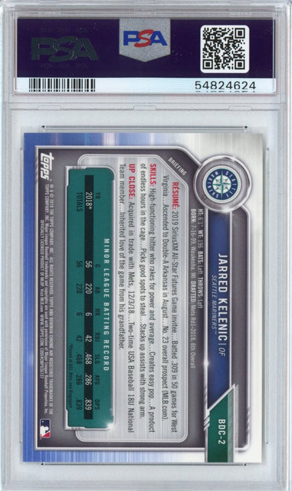 Graded 2019 Bowman Draft Chrome Jarred Kelenic #BDC2 Rookie RC Baseball Card PSA 10 Gem Mint
