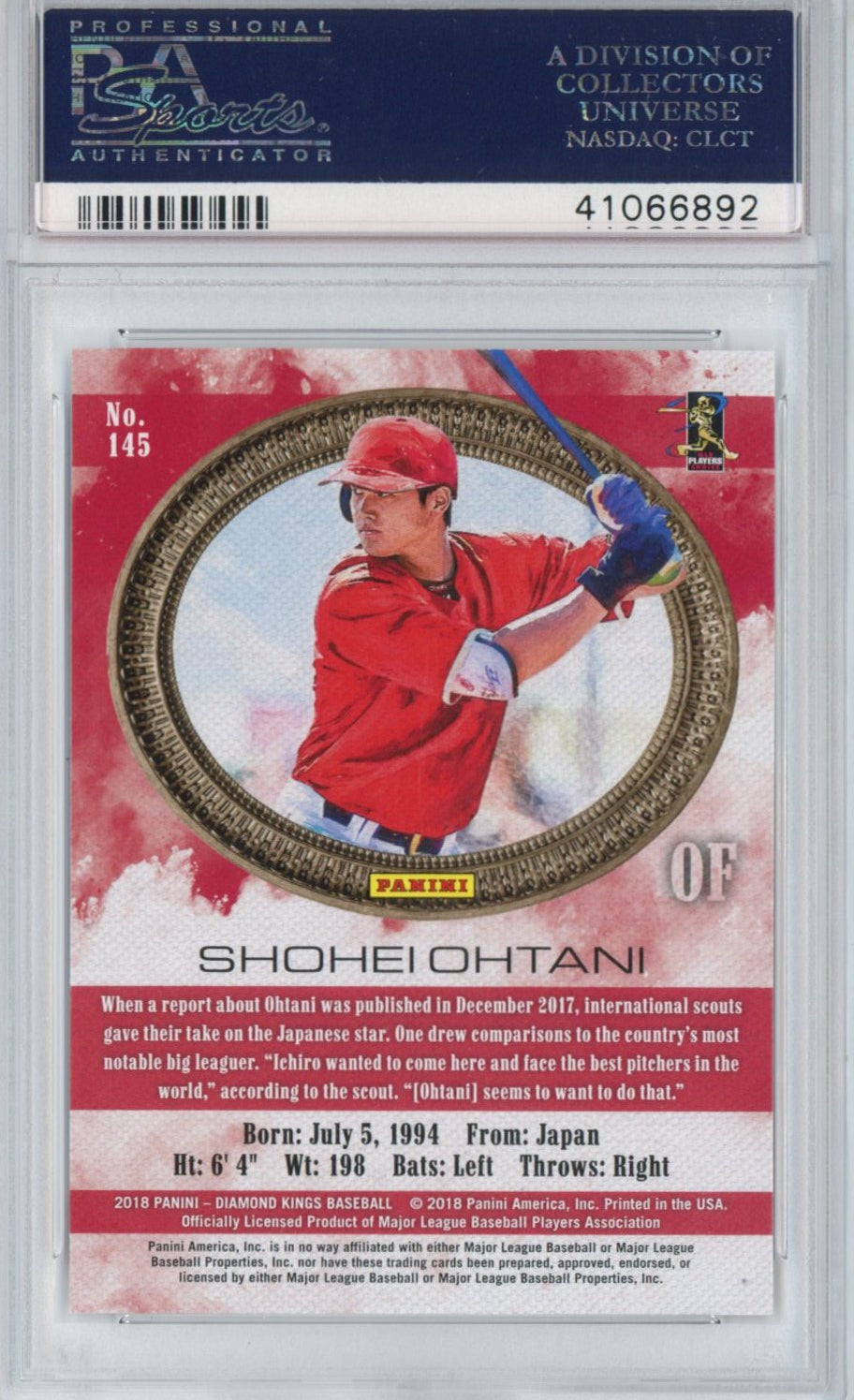 Graded 2018 Panini Diamond Kings Shohei Ohtani #145 Rookie RC Baseball Card PSA 10 Gem Mint