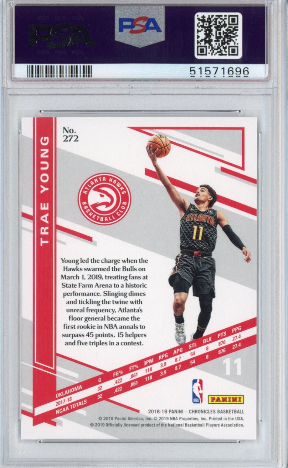 Graded 2018-19 Panini Chronicles Trae Young #272 Rookie RC Basketball Card PSA 10 Gem Mint