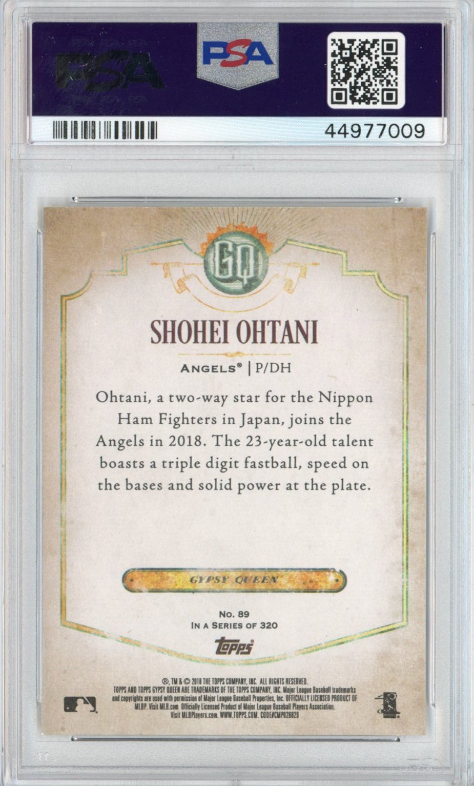 Graded 2018 Topps Gypsy Queen Shohei Ohtani #89 Rookie RC Baseball Card PSA 10 Gem Mint
