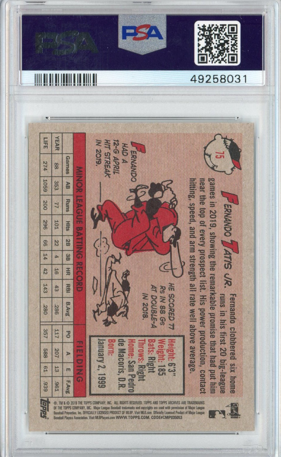 Graded 2019 Topps Archives Fernando Tatis Jr. #75 Rookie RC Baseball Card PSA 10 Gem Mint