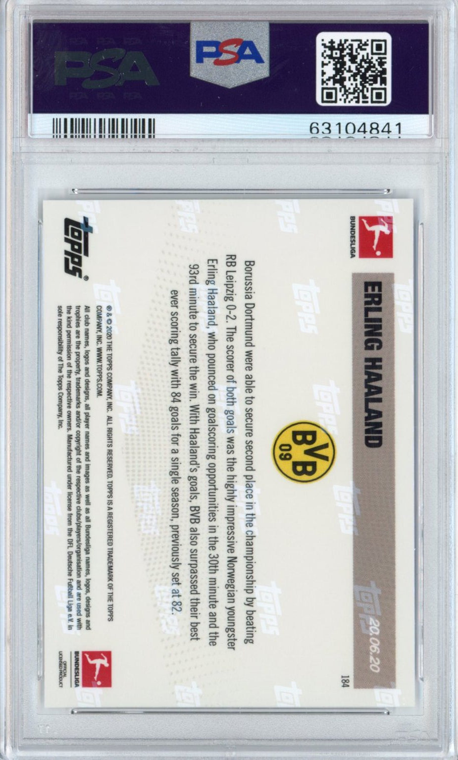 Graded 2019 Topps Now Erling Haaland #184 Bundesliga Rookie RC Soccer Card PSA 10 Gem Mint