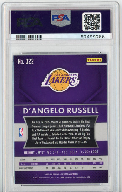 Graded 2015-16 Panini Prizm D'Angelo Russell #322 Rookie RC Basketball Card PSA 10 Gem Mint