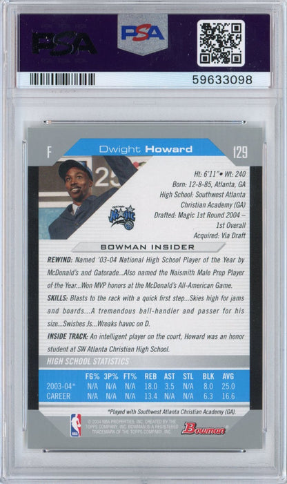 Graded 2004-05 Bowman DP Draft Picks & Prospects Dwight Howard #129 Rookie RC Basketball Card PSA 10 Gem Mint