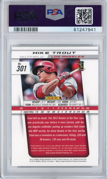 Graded 2013 Panini Prizm Mike Trout #301 Rookie of the Year RC Baseball Card PSA 10 Gem Mint
