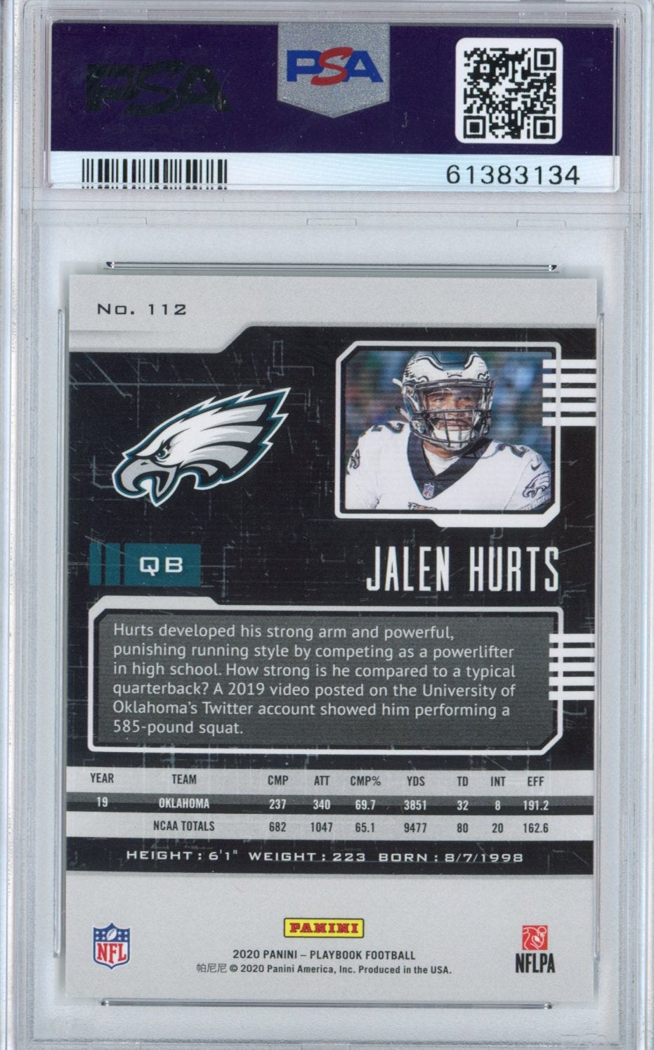Graded 2020 Panini Playbook Jalen Hurts #112 Rookie RC Football Card PSA 10 Gem Mint