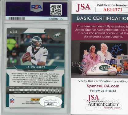 Graded 2020 Panini Prizm Jalen Hurts #343 AUTO Rookie RC Football Card PSA 10 JSA COA
