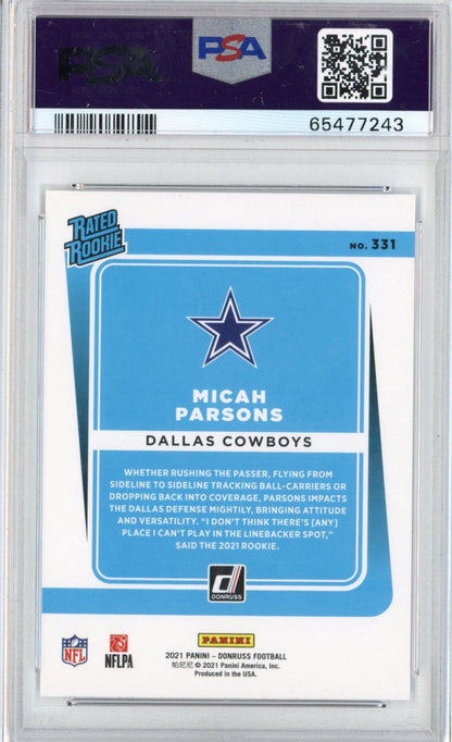 Graded 2021 Panini Donruss Micah Parsons #331 Rated Rookie RC Football Card PSA 9 Mint