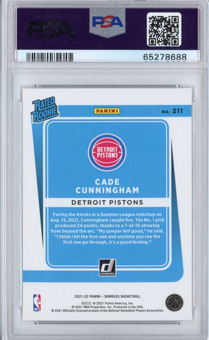 Graded 2021-22 Panini Donruss Cade Cunningham #211 Rookie RC Basketball Card PSA 10 Gem Mint