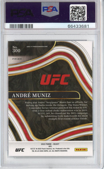 Graded 2022 Panini Select Andre Muniz #300 Zebra Prizm Octagonside Rookie RC UFC MMA Card PSA 10 Gem Mint