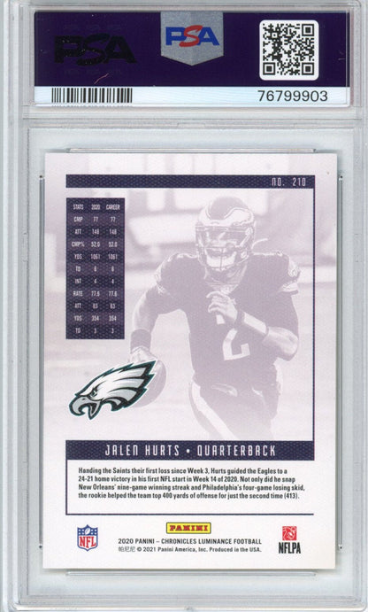 Graded 2020 Panini Chronicles Jalen Hurts #210 Luminance Rookie RC Football Card PSA 9 Mint