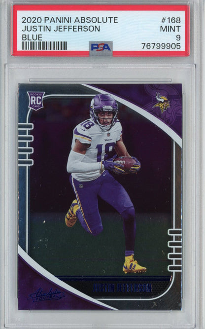 Graded 2020 Panini Absolute Justin Jefferson #168 Blue Rookie RC Football Card PSA 9 Mint