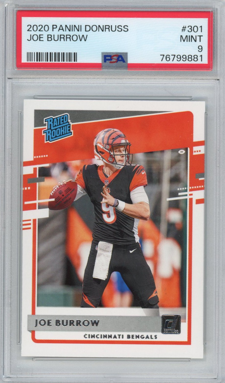Graded 2020 Panini Donruss Joe Burrow #301 Rookie RC Football Card PSA 9 Mint