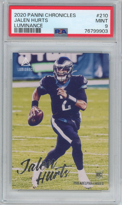 Graded 2020 Panini Chronicles Jalen Hurts #210 Luminance Rookie RC Football Card PSA 9 Mint
