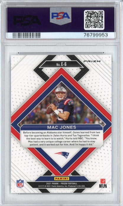 Graded 2021 Panini Prizm Mac Jones #E6 Emergent No Huddle Rookie RC Football Card PSA 10 Gem Mint