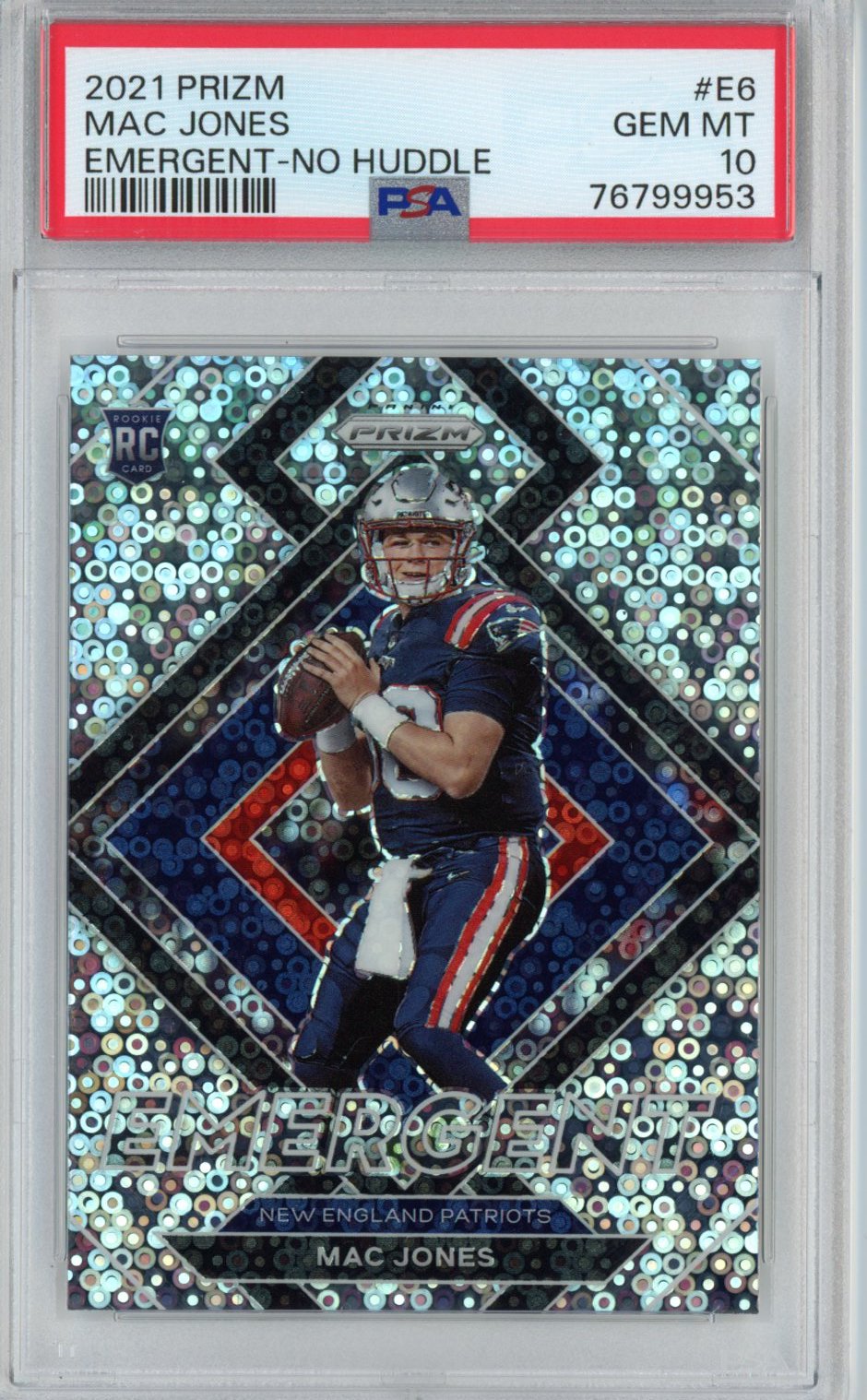 Graded 2021 Panini Prizm Mac Jones #E6 Emergent No Huddle Rookie RC Football Card PSA 10 Gem Mint