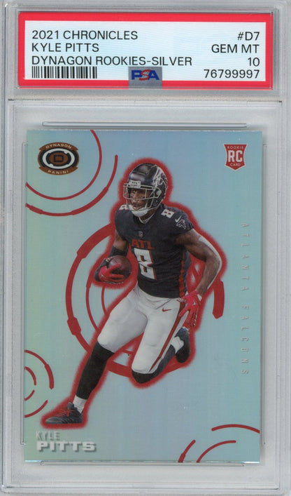 Graded 2021 Panini Chronicles Kyle Pitts #D7 Dynagon Silver Prizm Rookie RC Football Card PSA 10 Gem Mint