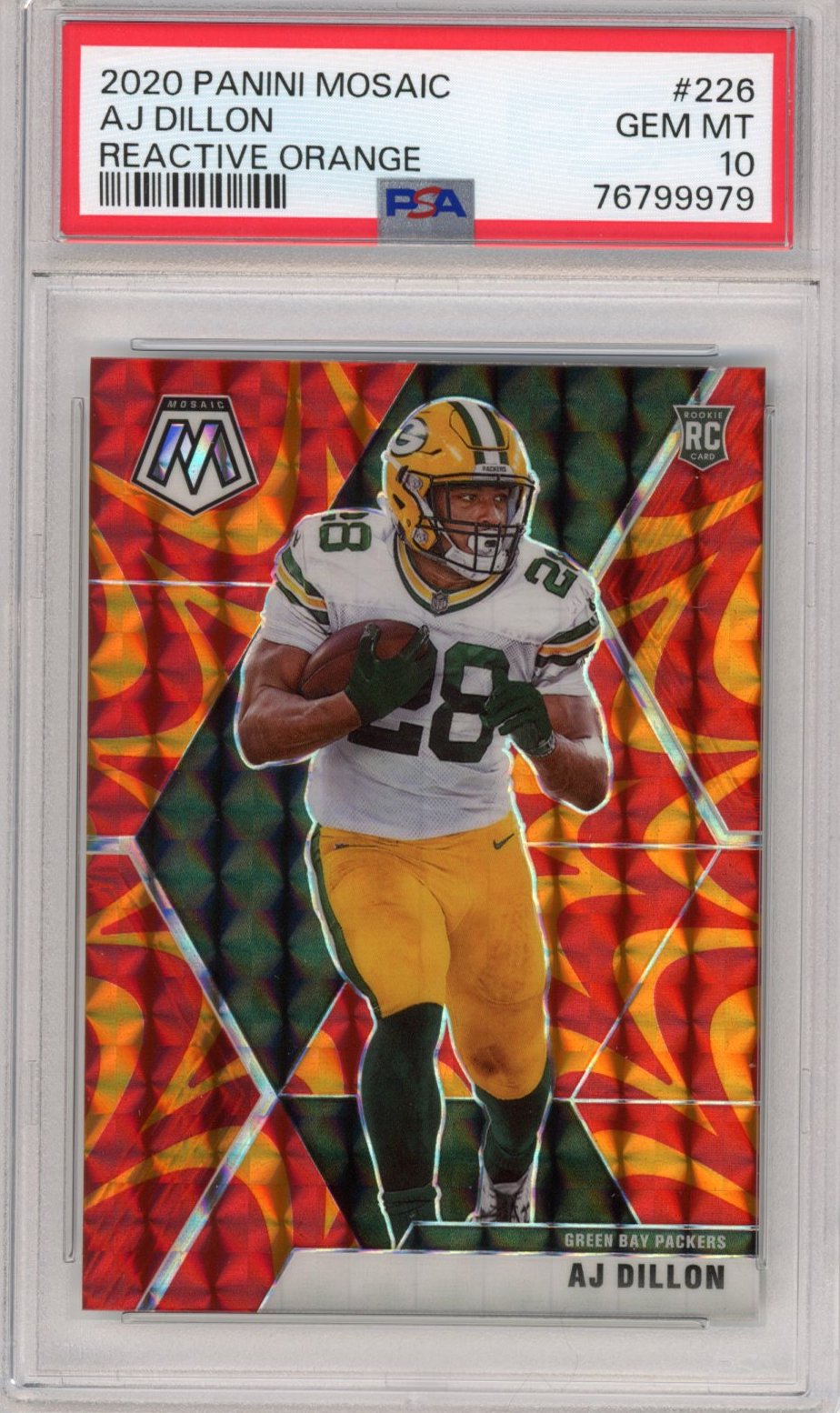 Graded 2020 Panini Mosaic AJ Dillon #226 Reactive Orange Rookie RC Football Card PSA 10 Gem Mint