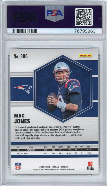Graded 2021 Panini Mosaic Mac Jones #306 Rookie RC Football Card PSA 10 Gem Mint