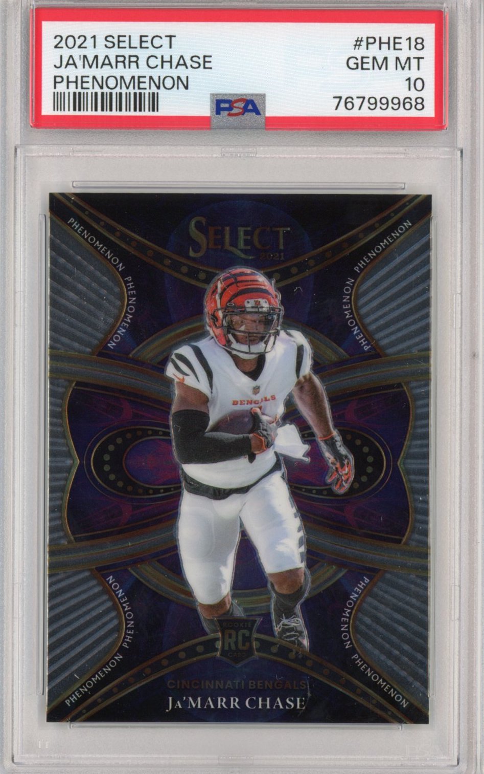 Graded 2021 Panini Select Ja'Marr Chase #PHE18 Phenomenon Rookie RC Football Card PSA 10 Gem Mint