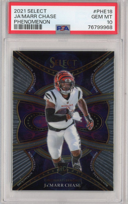 Graded 2021 Panini Select Ja'Marr Chase #PHE18 Phenomenon Rookie RC Football Card PSA 10 Gem Mint