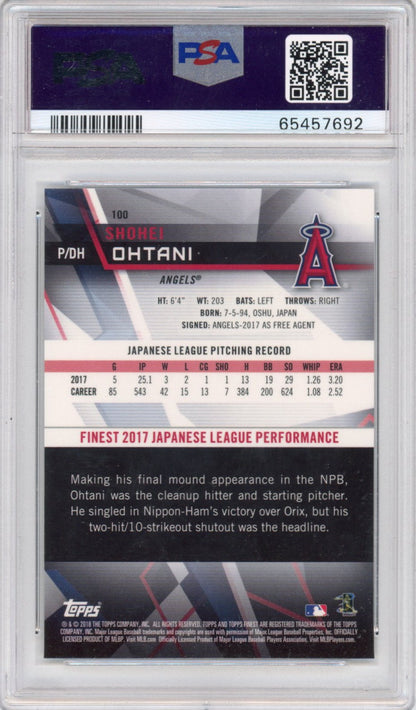 Graded 2018 Topps Finest Shohei Ohtani #100 Rookie RC Baseball Card PSA 10 Gem Mint