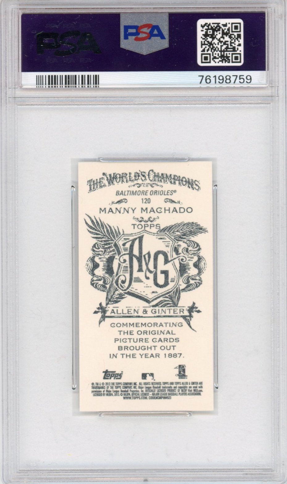 Graded 2013 Topps Mini Allen & Ginter Manny Machado #120 Rookie RC Baseball Card PSA 10 Gem Mint